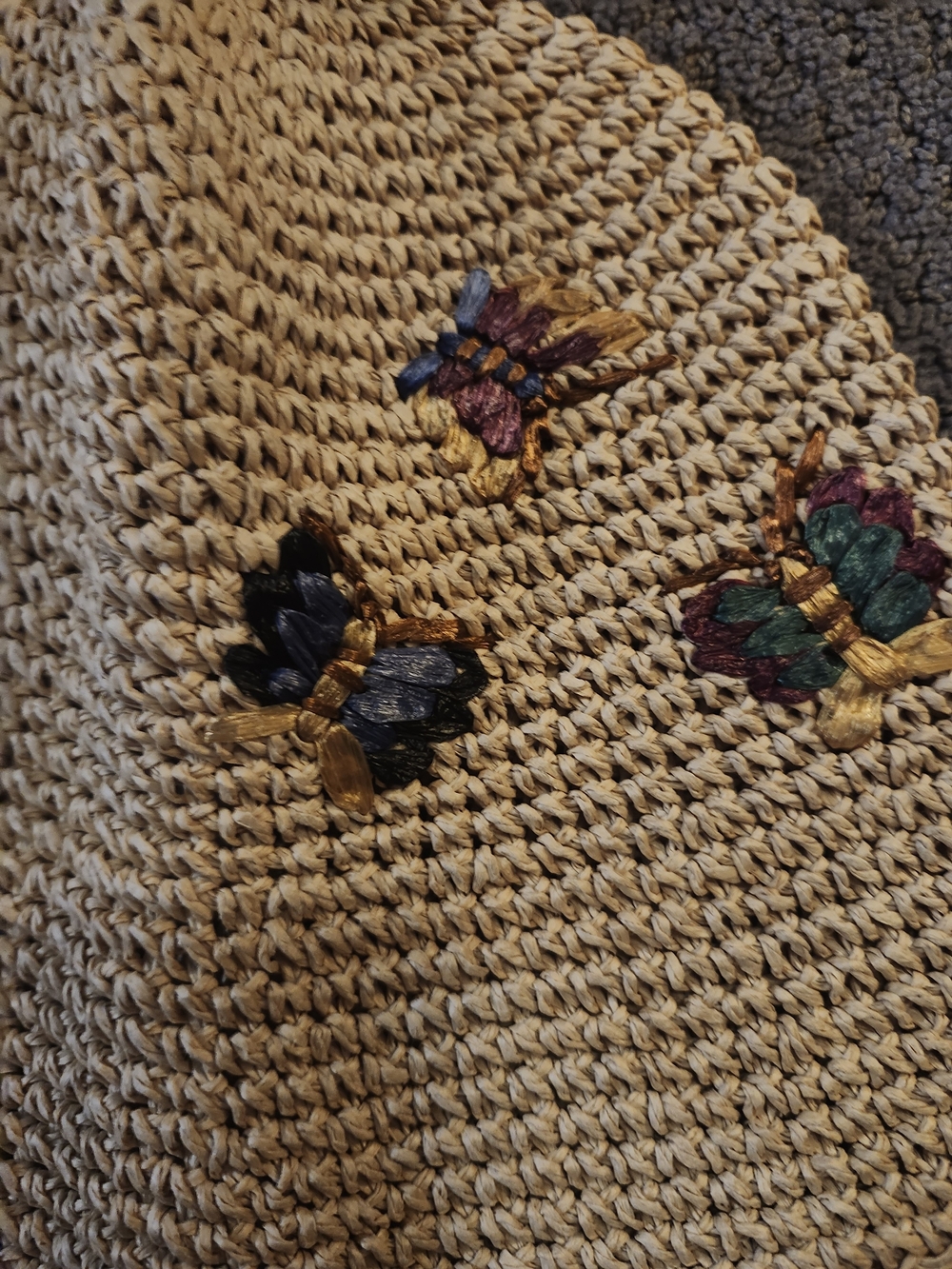 Straw Hat Accent with Multicolor Butterfly Motifs